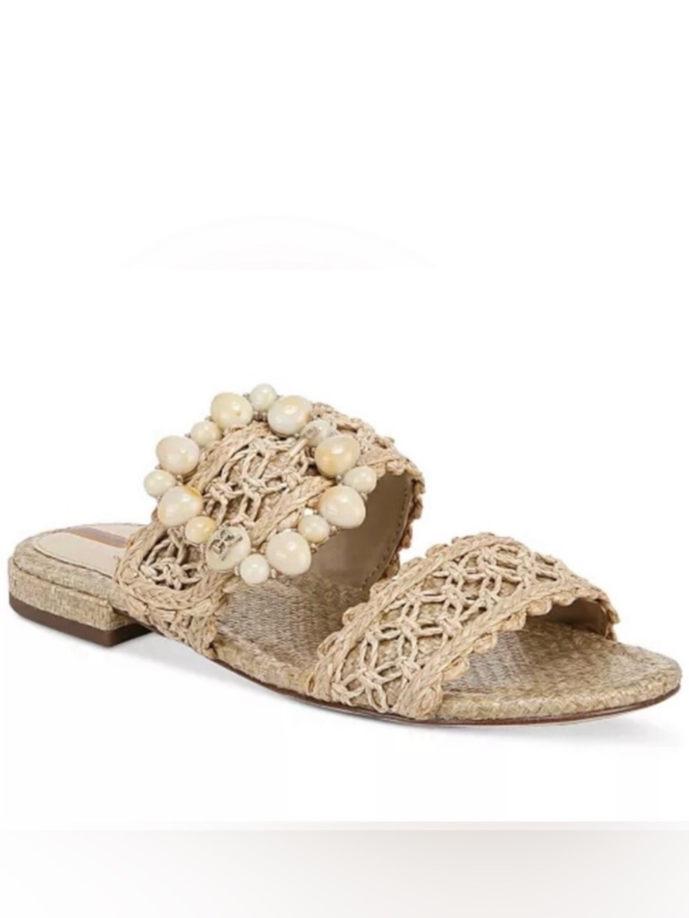 SAM EDELMAN Elisa Woven Natural Raffia Embellished Buckle Double Band Sandals